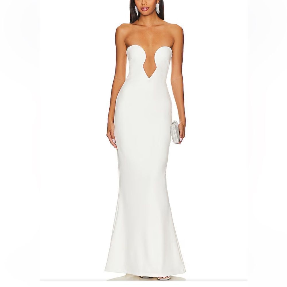 Nookie Minx Gown Ivory White Strapless Maxi Dress Nude Panel Revolve Bridal Xl